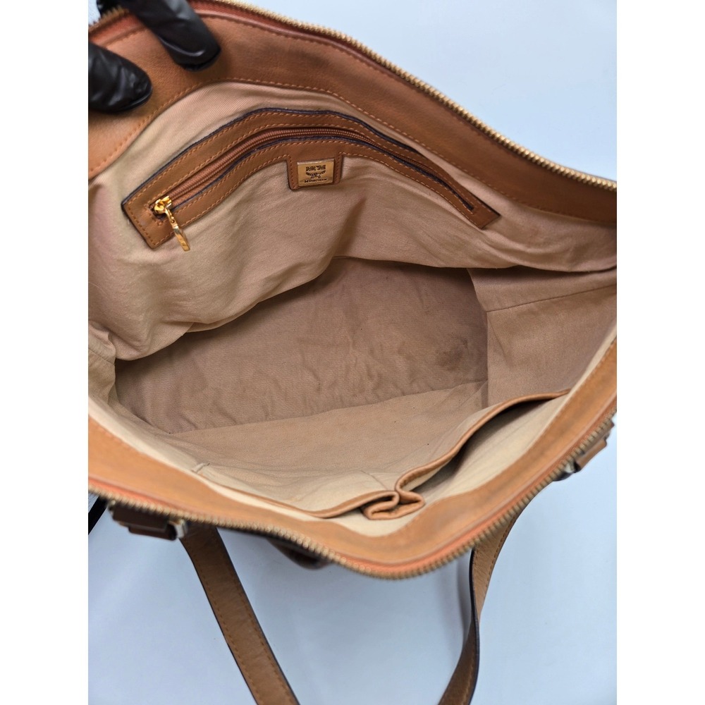 MCM Vintage Cognac Coated‎ Canvas Leather Trimmed Shoulder Bag Tote Purse - Picture 6 of 12